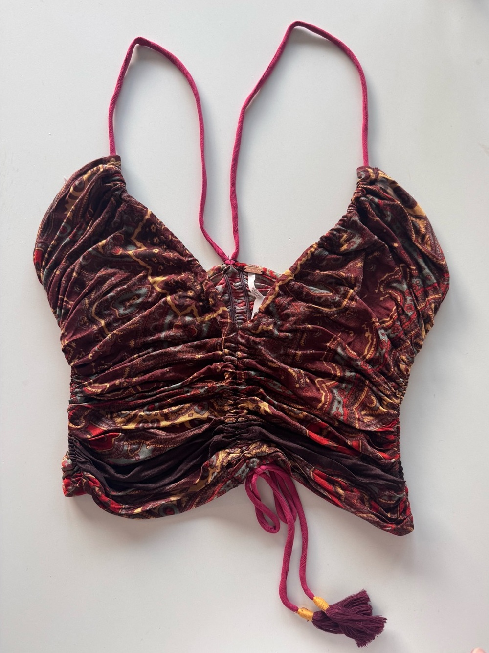 Free People Jewel Paisley Halter Crop Top with Pink Accents